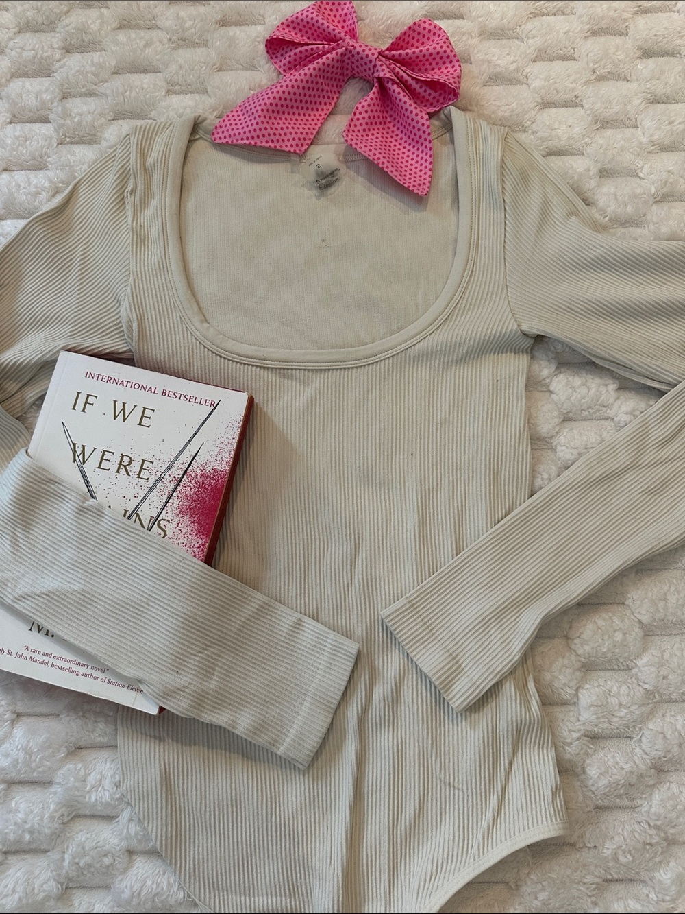 Sunday Best Ribbed Long-Sleeve Scoop Neck Bodysuit - Cream